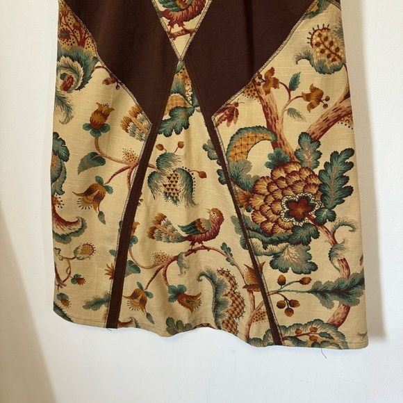 Vintage Jordache Maxi Skirt Brown Denim Patchwork Tapestry Bird 80s Womens Small - Picture 3 of 9